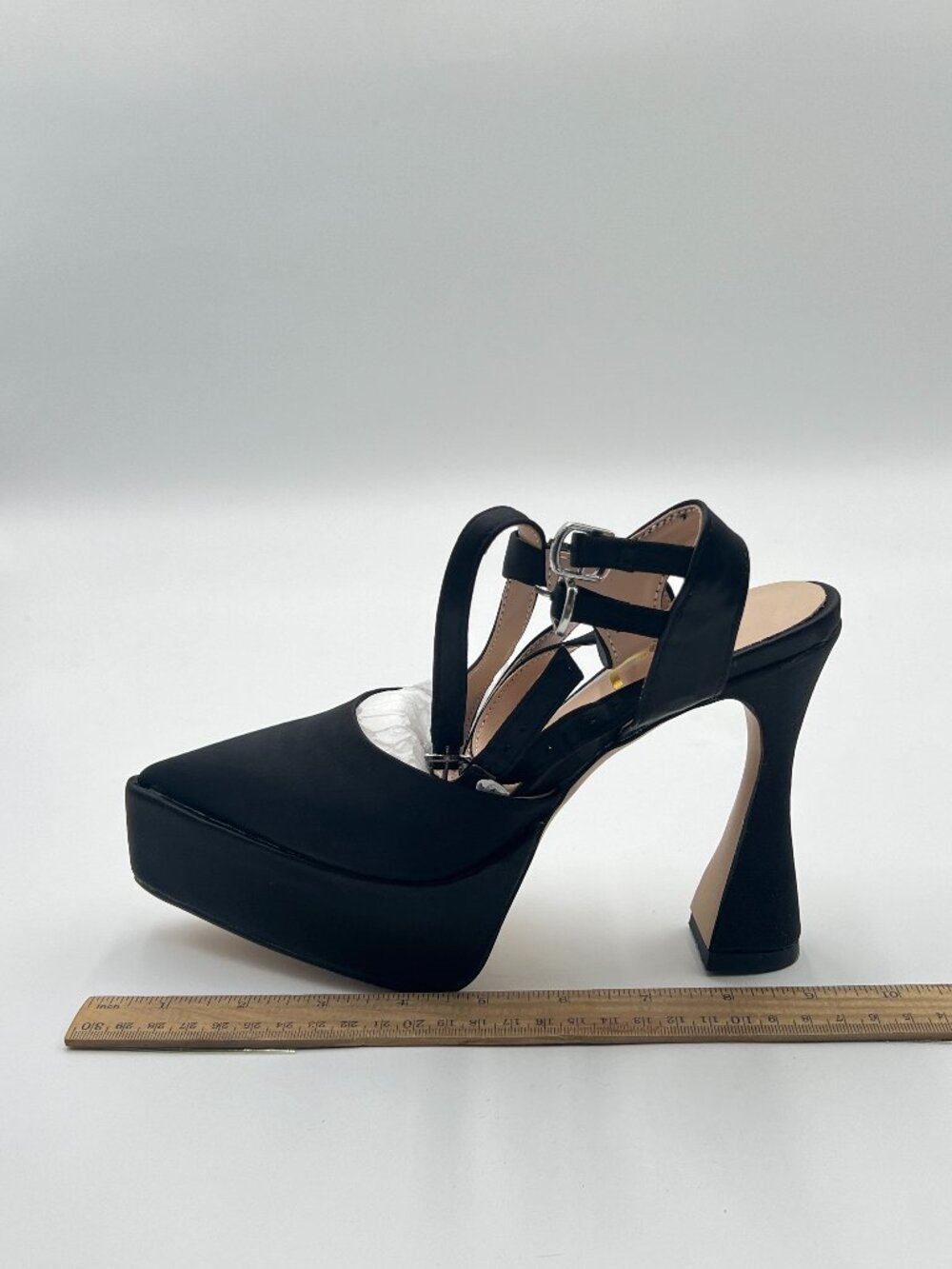 FSJ Black Square Toe Chunky Heels Ankle Strap Platform Pumps